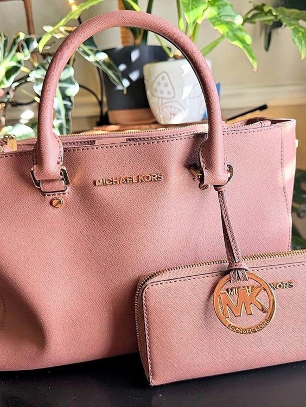 Michael Kors Jet Set Travel Saffiano Leather Tote and Wallet Set Pink Tote